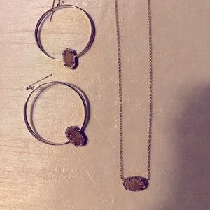 Kendra Scott Elise drusy necklace and matching hoop earrings